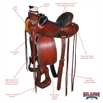 Western Horse Wade Saddle American Leather Ranch Roping Dark Brown Hilason